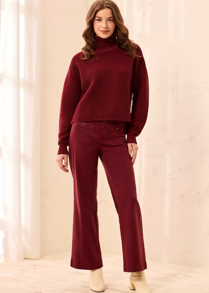T-Neck High Low Sweater [Cherry Lacquer-5933O]