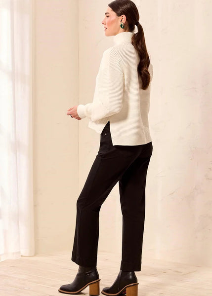 HIGH LOW SWEATER W SLITS [Cream-5933O]