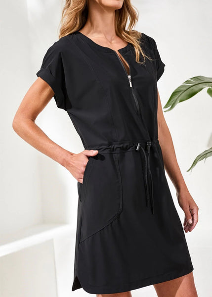 Short Sleeve Zip Dress [Black-3093O]