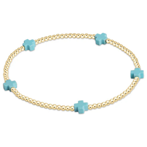 Egirl Signature Cross Small Gold Pattern 2MM Bead Bracelet Turquoise [EGBSCSMGP2T]