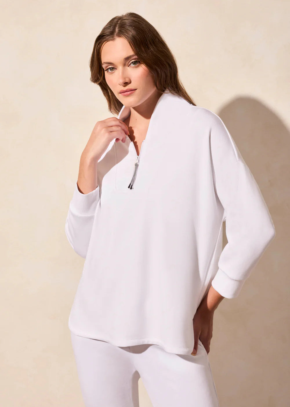 3/4 Sleeve Top Zipper [White-2040O]