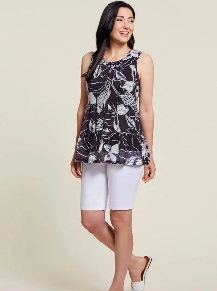 Sleeveless Lined Tiered Top [Black/White-7706O]