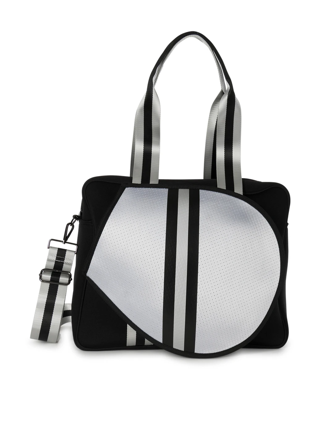 Haute Shore Neoprene Billie Tennis Bag in City colorway, silver with black and grey details