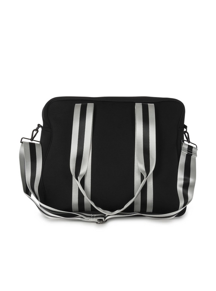 Haute Shore Neoprene Billie Tennis Bag in City colorway, silver with black and grey details