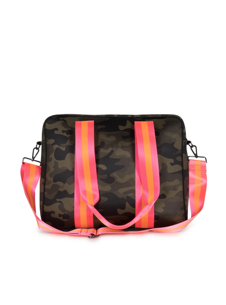 Haute Shore Billie Tennis Bag in Showoff Colorway Green Camo with Hot pink and Neon orange detailing