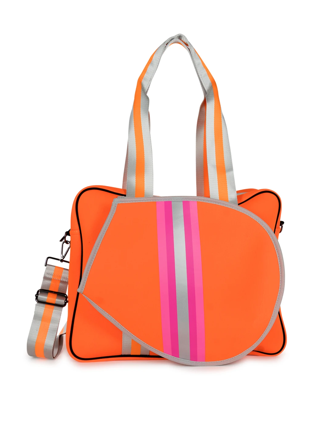 Haute Shore Billie Tennis Bag in Color WOW bright orange with hot pink and silver detailing