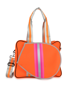Haute Shore Billie Tennis Bag in Color WOW bright orange with hot pink and silver detailing