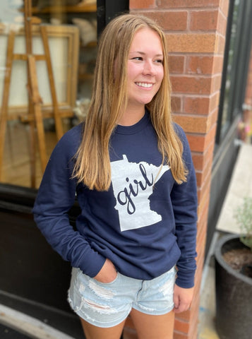 MN Girl state crewneck in navy 