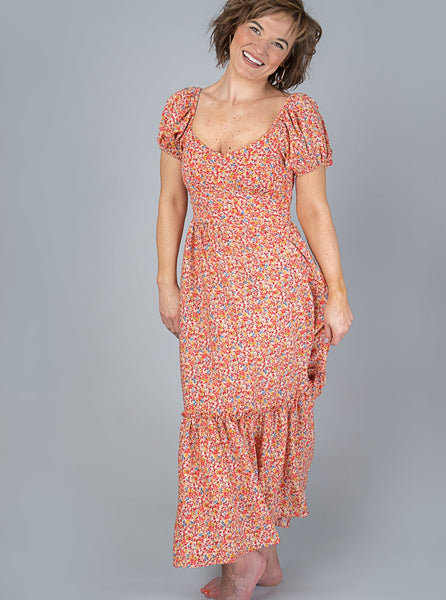 Puff Sleeve Maxi Dress [Red Floral-3575]
