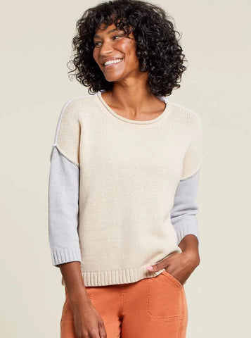 3/4 Sleeve Crewneck Sweater [Flax-13190]