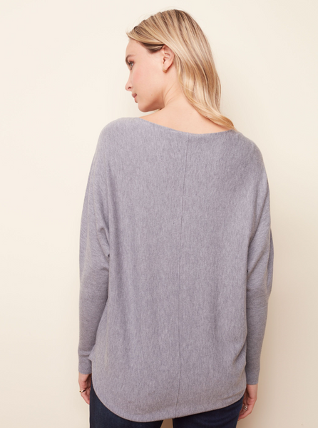 C2377_464A_008 CharlieB Long Sleeve Dolman Boatneck Sweater in H Grey