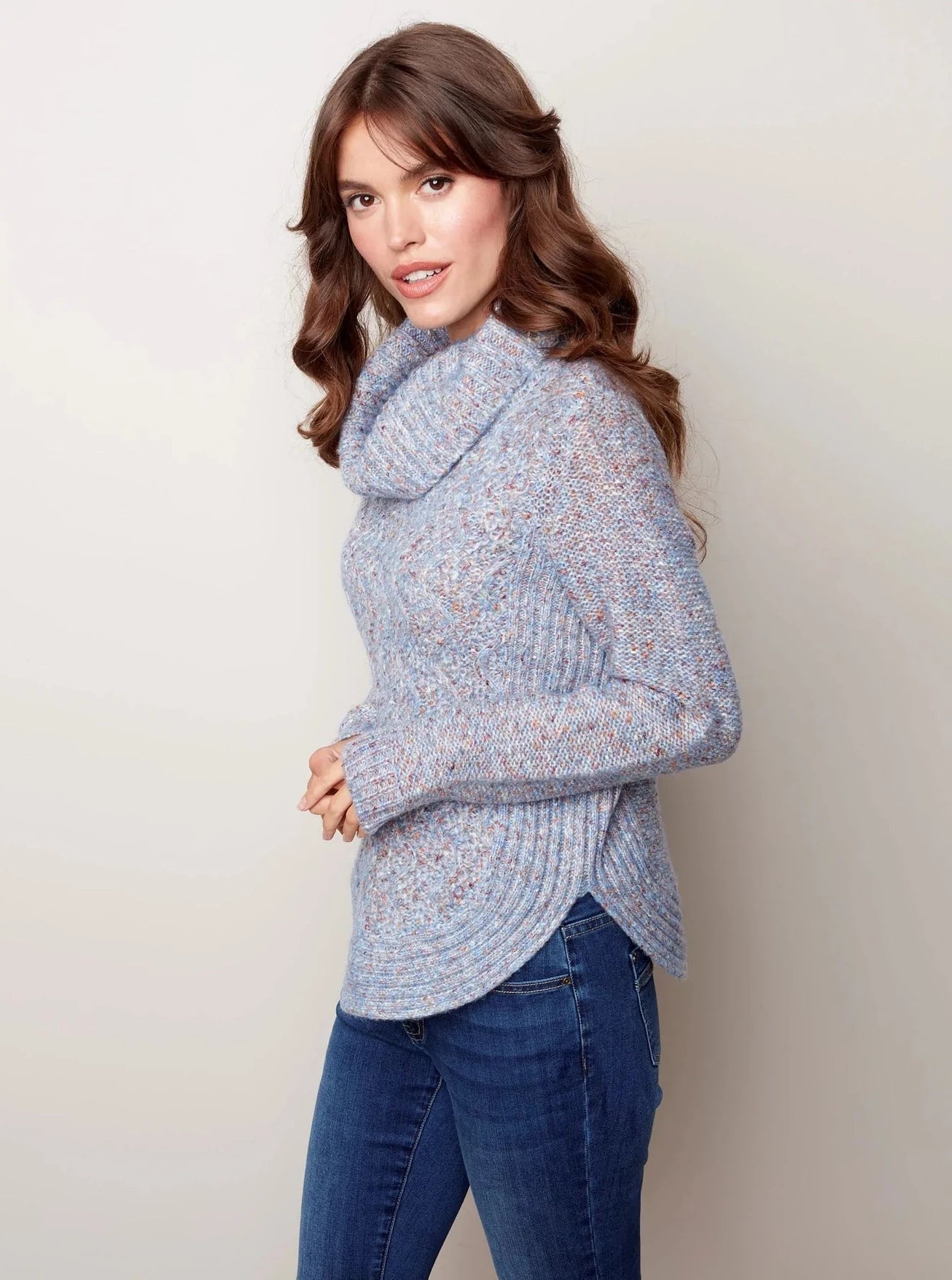 Striped geometric cheap cowl neck sweatshirt