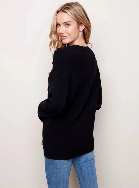 CharlieB Crew Neck Pull Over with Pompoms [Black-C2472]