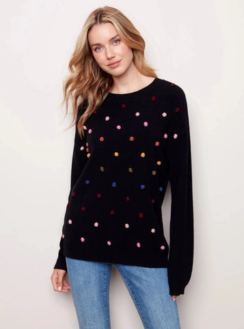 CharlieB Crew Neck Pull Over with Pompoms [Black-C2472]
