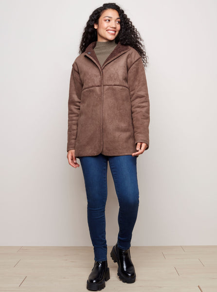 CharlieB Faux Suede Sherpa Reversible Jacket [Coffee-C6229]