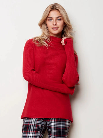 CharlieB Funnel Neck Sweater with V Stitch Design [Scarlet-C2273RR]