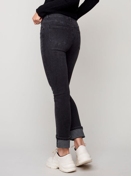 CharlieB Houndstooth Printed Cuff Pant [Charcoal-C5364]