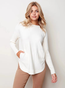 CharlieB Long Sleeve Sweater With Black Eyelet Detail [Ecru-C2170X]