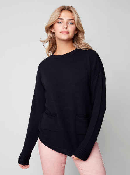 CharlieB Sweater With Detachable Scarf [Black-C2420]