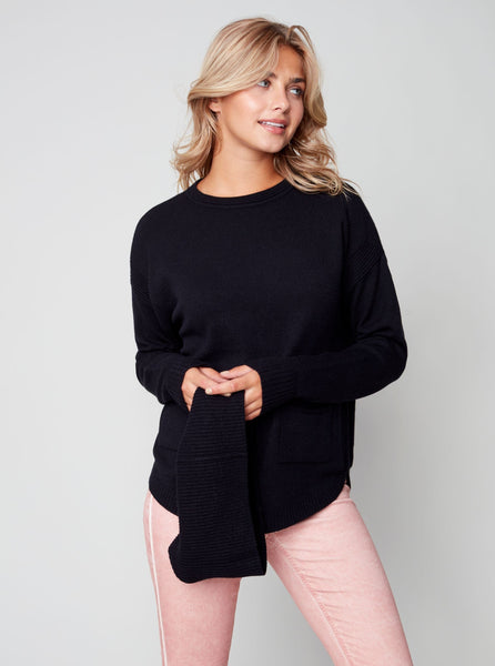 CharlieB Sweater With Detachable Scarf [Black-C2420]
