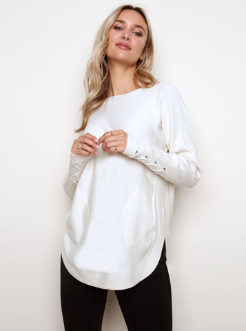 CharlieB Sweater with Criss Cross Sleeve Detail [Cream-C2380R]