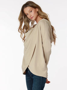 Cowl Wrap Front Hoodie Tunic [Sand-57C-72816]