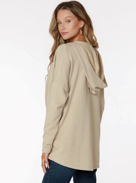 Cowl Wrap Front Hoodie Tunic [Sand-57C-72816]
