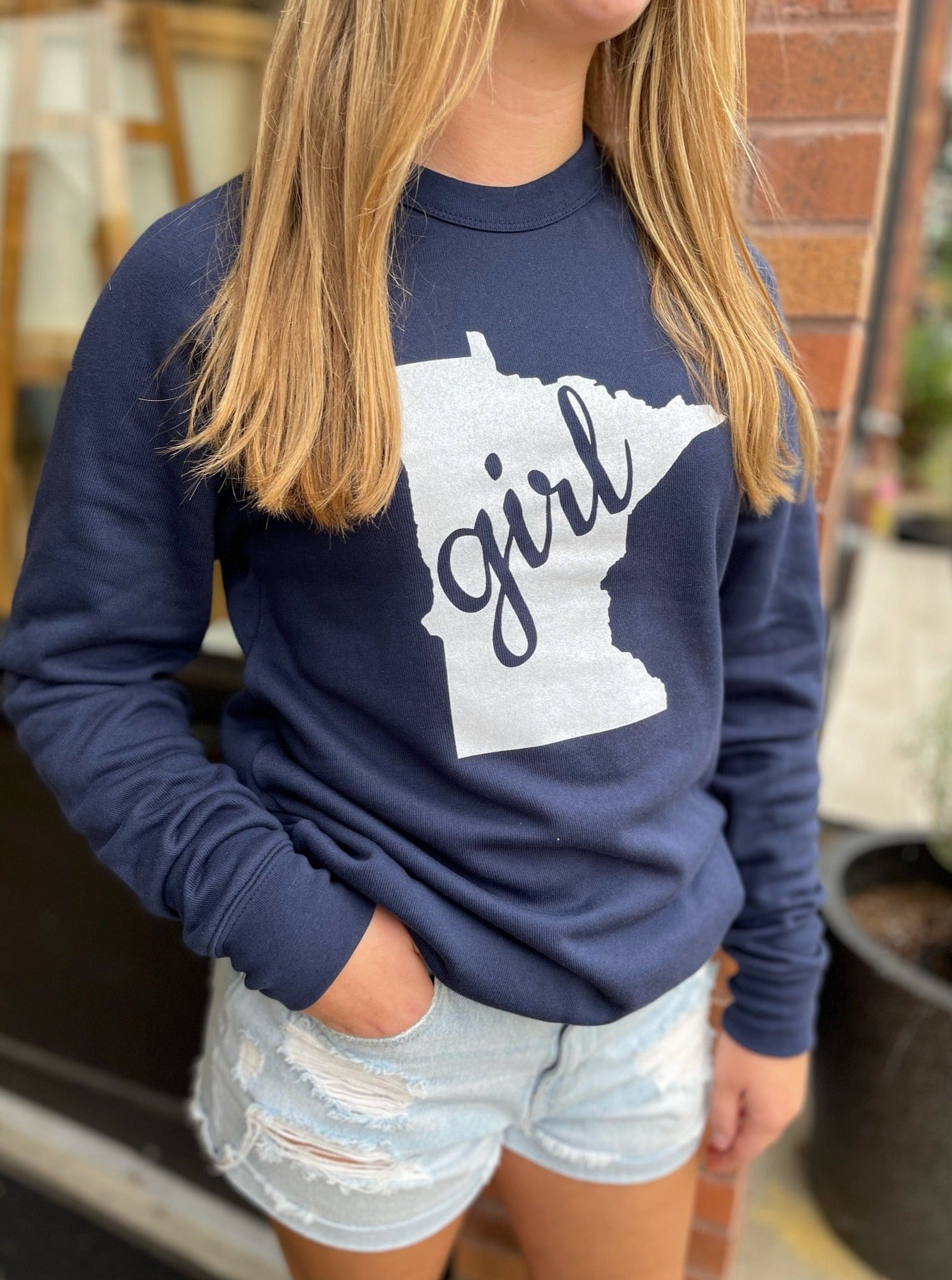 MN Girl state crewneck in navy