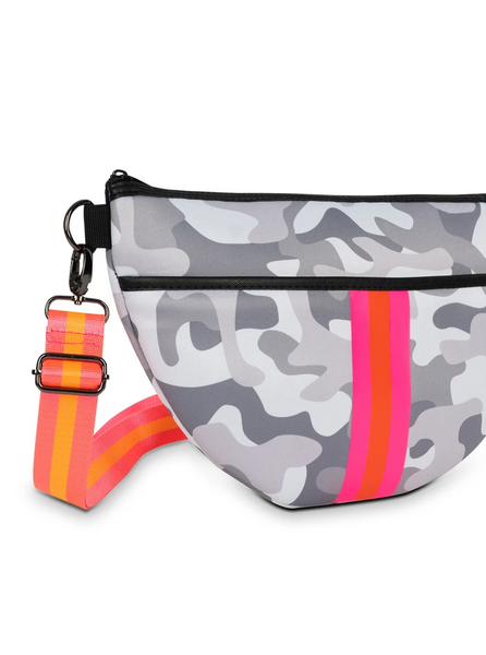 Haute Shore Brett Belt Bag in Rise White camo with hot pink and orange stripe