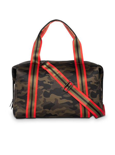 Haute Shore Morgan Weekender Bag in Jet/Soho green camo red olive and black straps