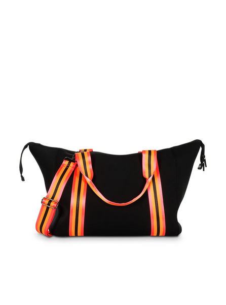 Haute Shore Morgan Weekender Bag in Tour black bag with hot pink, orange and black straps