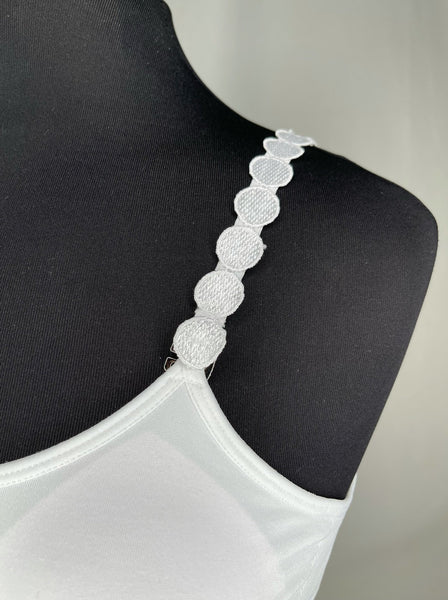 StrapITS strap its elastic band bra with adjustable strap White bra with white embroidered circles