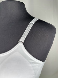 StrapITS Strap its elastic band bra with adjustable strap white bra with with silver stud on white strap