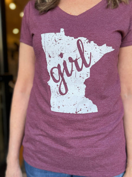 Minnesota Girl V-Neck Tee [Maroon Frost]