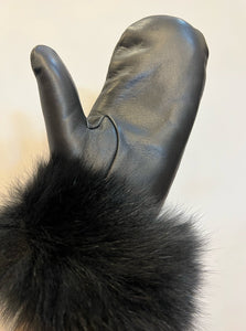 Leather Mittens with Black Fox Fur Trim [Black-MTHUO1]