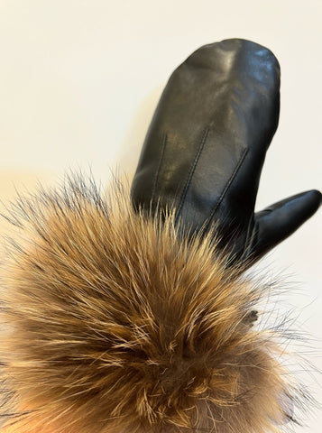 Leather Mittens with Finn Raccoon Fur Trim [Black-MTHU01]