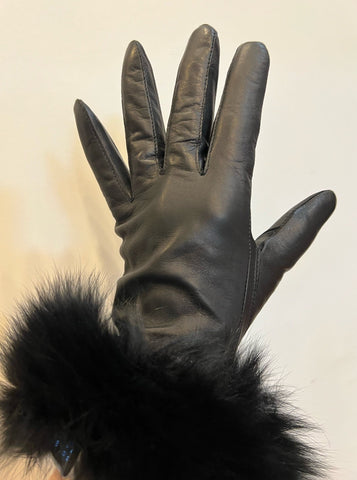 Black Leather Gloves With Black Fox Trim [GL359F]