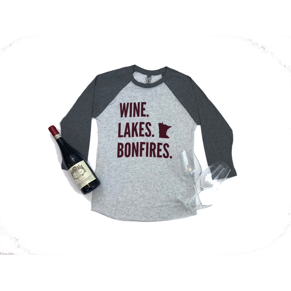 Wine Lakes Bonfires 3/4 Sleeve Raglan Shirt