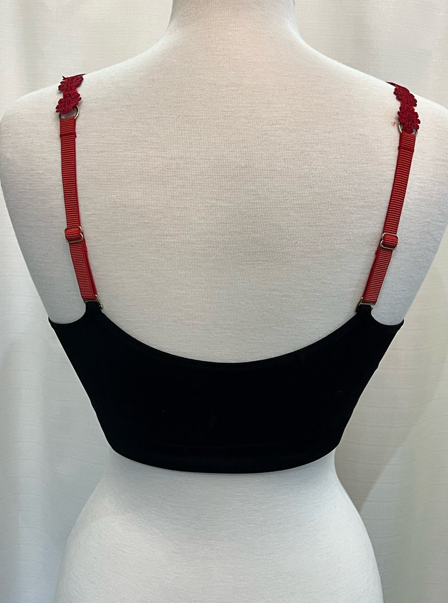 Strap ITS bra Red Flowers On Black Ooh La La Boutique Minnesota