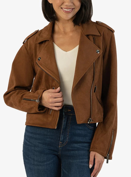 Jackie Bonded Fox Suede Motto Jacket [Whiskey-KJ48502]