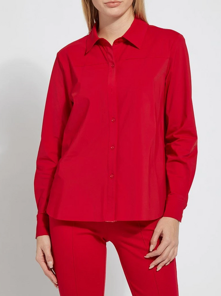 Lysse Russet Button Down Top in Glossy Red