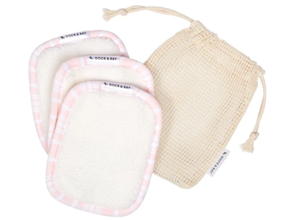 dock and bay makeup removing pads set of 3 in peppermint pink with neutral mesh wash bag