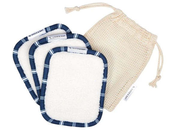 dock and bay makeup removing pads set of three in patchouli navy with neutral mesh wash bag