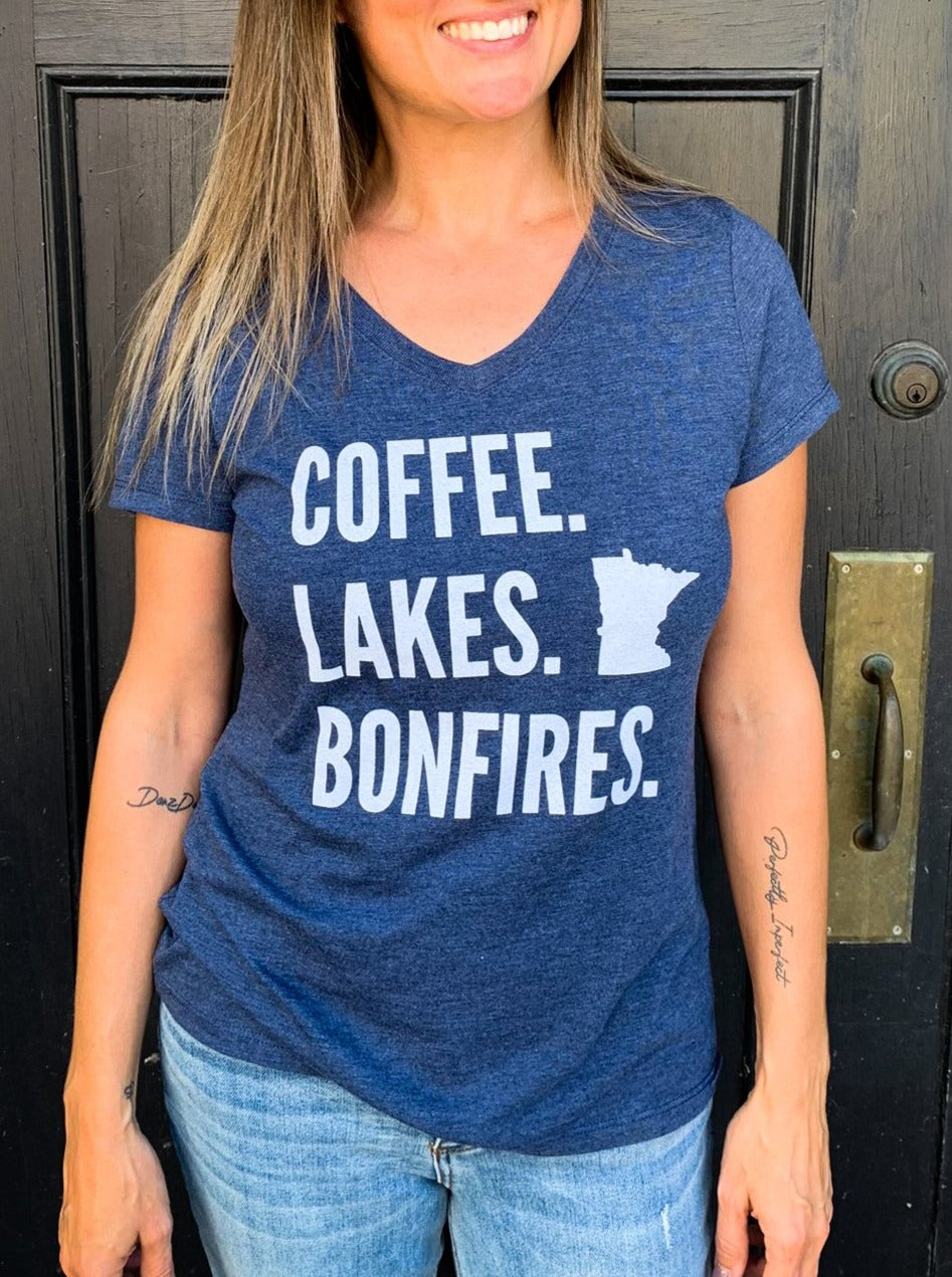 Coffee Lakes Bonfires V Neck Tee