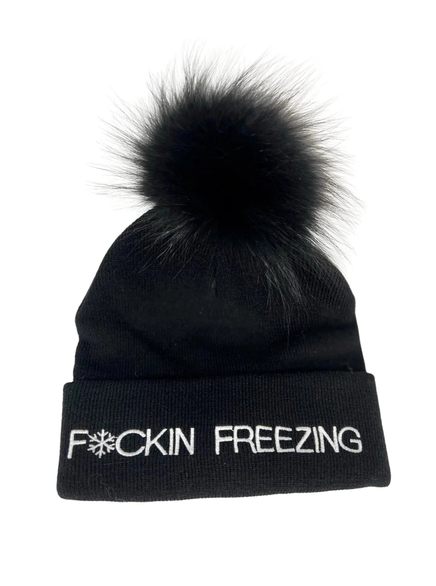 Knitted Hat Boutique Freezing La F*cking [Black-HTRA01] with Ooh Pom – La Fox Pom Black