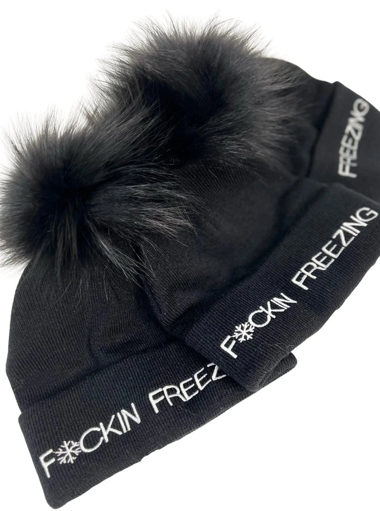 Knitted Hat F*cking Freezing with Pom Black [Black-HTRA01] La Fox Boutique Ooh – Pom La