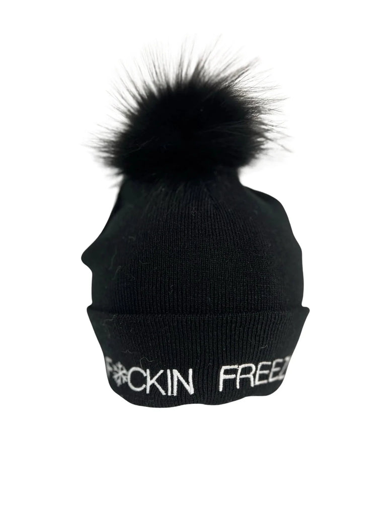 Boutique Pom Freezing La [Black-HTRA01] – Knitted F*cking La Black Ooh Fox with Pom Hat