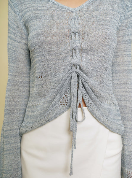 Mystree Adjustable Drawstring Detail Sweater [Denim Blue-60026]