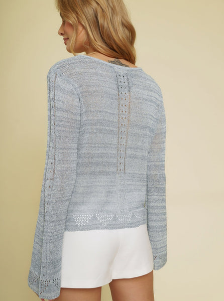 Mystree Adjustable Drawstring Detail Sweater [Denim Blue-60026]