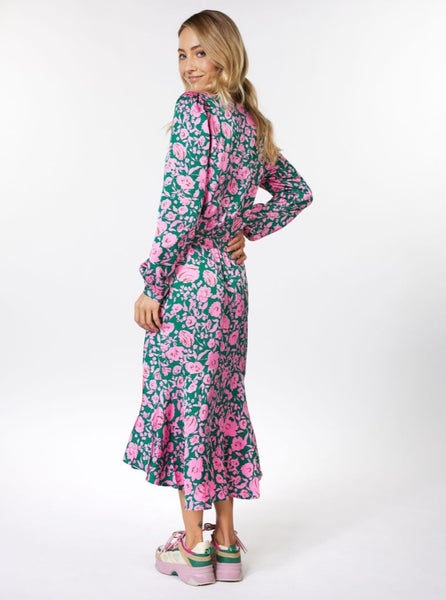 Overlap Shimmer Rose Print Dress [999-SP2315016]